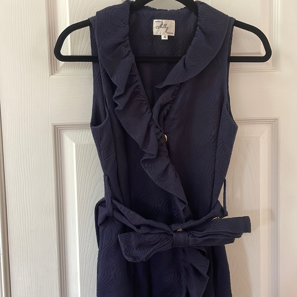 Milly of New York, size 4, navy ruffled dress.